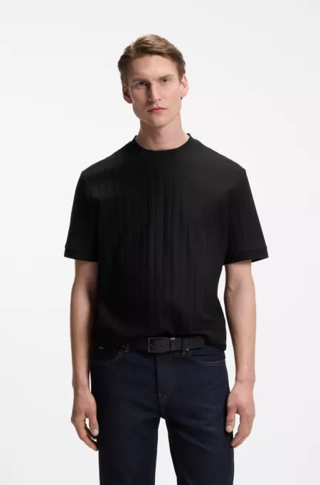 Mercerised-cotton T-shirt with structured stripes