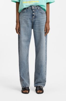 Loose-fit jeans in blue denim with exposed fly, Light Blue