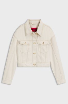 Giubbotto relaxed fit in denim ecru lavato, Bianco