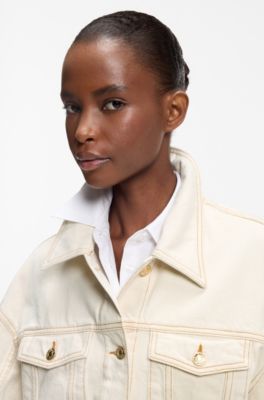 Giubbotto relaxed fit in denim ecru lavato, Bianco