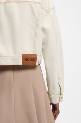 Giubbotto relaxed fit in denim ecru lavato, Bianco