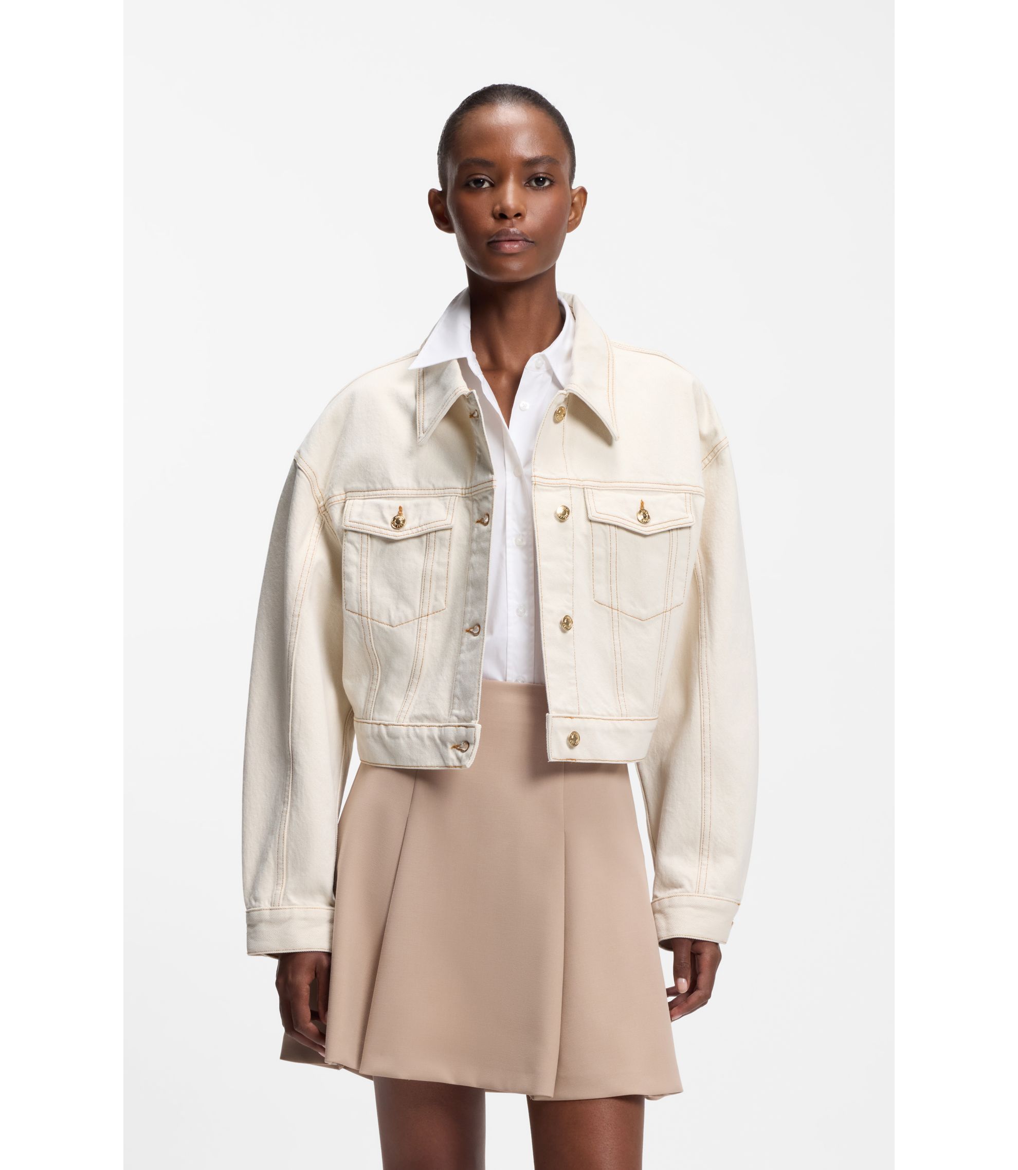 Relaxed-Fit Jacke aus gewaschenem Ecru-Denim