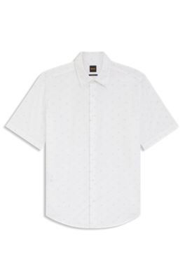 Regular-fit shirt in printed cotton poplin, White