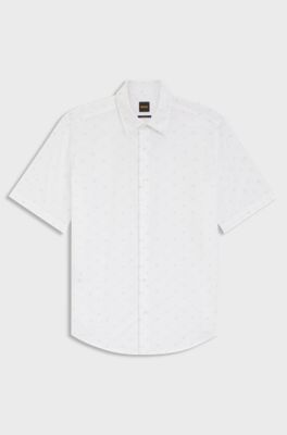 Camicia regular fit in popeline di cotone stampato, Bianco a motivi