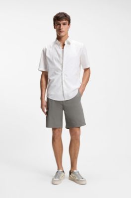 Camicia regular fit in popeline di cotone stampato, Bianco a motivi