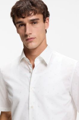 Chemise Regular Fit en popeline de coton imprim&eacute;e, Blanc &agrave; motif