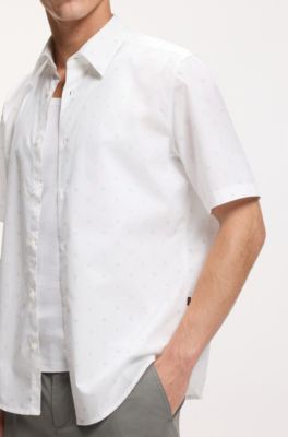 Regular-fit shirt in printed cotton poplin, White Patterned