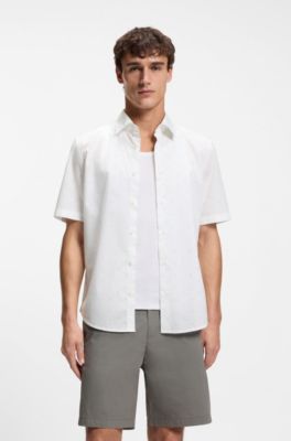 Regular-fit shirt in printed cotton poplin, White Patterned