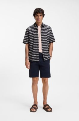 Regular-fit shirt in printed cotton poplin, Blue Patterned