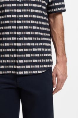 Regular-fit shirt in printed cotton poplin, Blue Patterned