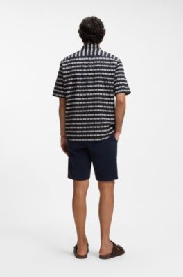 Regular-fit shirt in printed cotton poplin, Blue Patterned