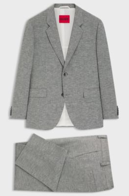 Two-piece modern-fit suit in sharkskin fabric, Dark Grey