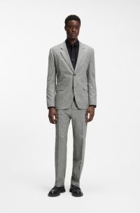 Two-piece modern-fit suit in sharkskin fabric, Dark Grey