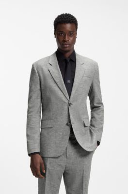 Two-piece modern-fit suit in sharkskin fabric, Dark Grey
