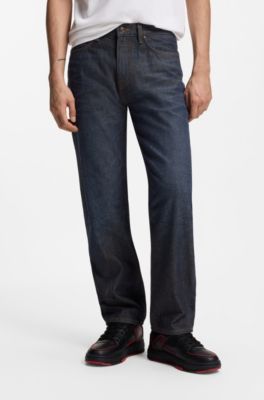 HUGO x RB Regular-Fit Jeans aus blauem Denim, Dunkelblau