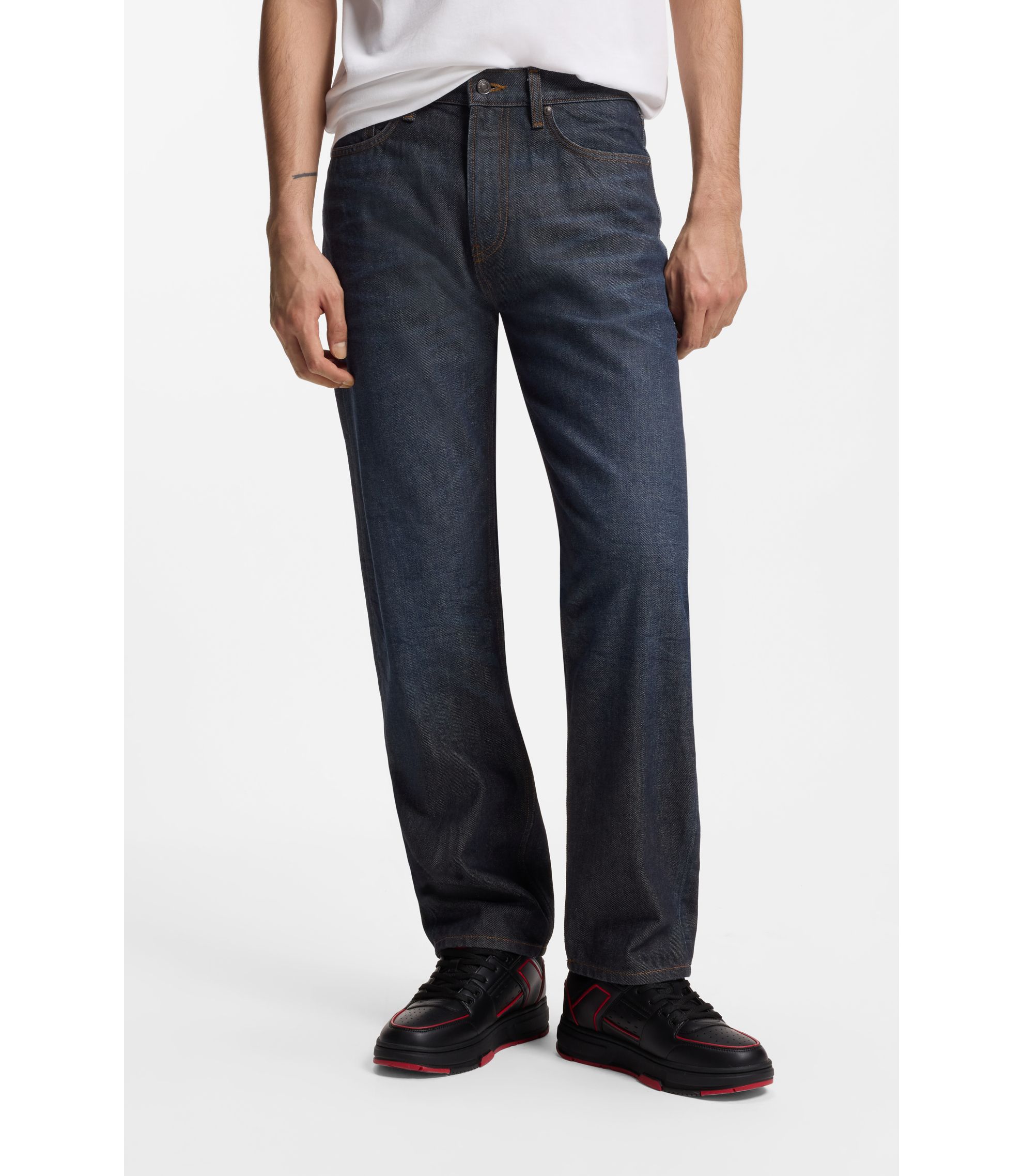 HUGO x RB Regular-Fit Jeans aus blauem Denim