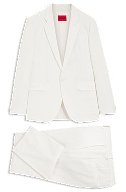 Three-piece extra-slim-fit suit in stretch-cotton seersucker
