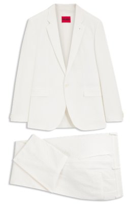 Three-piece extra-slim-fit suit in stretch-cotton seersucker