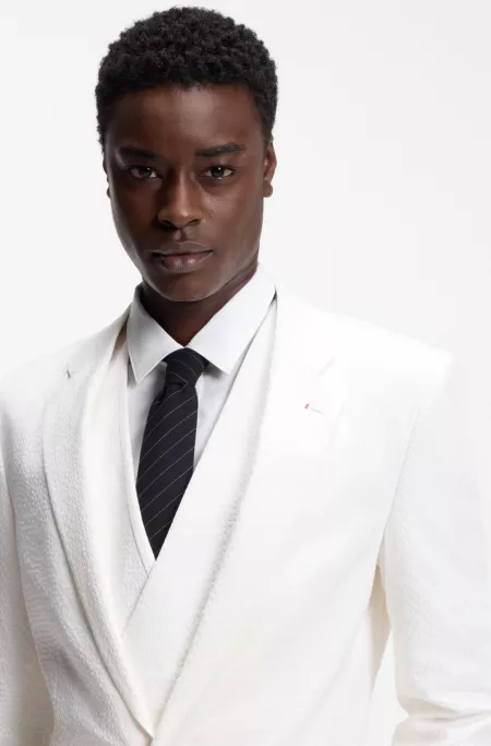 Three-piece extra-slim-fit suit in stretch-cotton seersucker