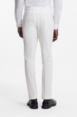 Three-piece extra-slim-fit suit in stretch-cotton seersucker, White