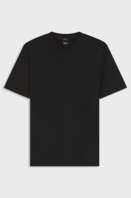 Slim-fit T-shirt van gemerceriseerde katoen met contrasterende randen, Zwart