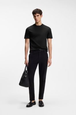 Mercerised-cotton slim-fit T-shirt with contrast tipping, Black