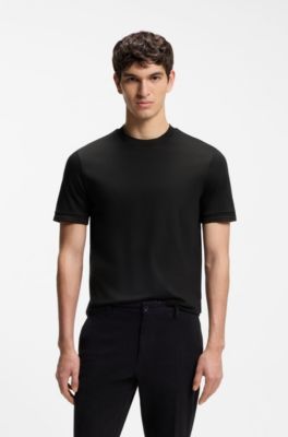 Mercerised-cotton slim-fit T-shirt with contrast tipping, Black
