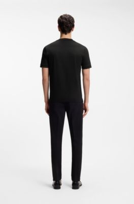 Mercerised-cotton slim-fit T-shirt with contrast tipping, Black