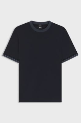 シルケットコットン スリムフィットTシャツ コントラストティッピング, ダークブルー