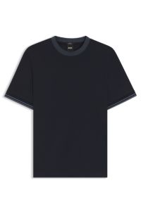 Mercerised-cotton slim-fit T-shirt with contrast tipping, Dark Blue
