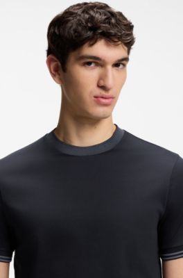 Mercerised-cotton slim-fit T-shirt with contrast tipping, Dark Blue