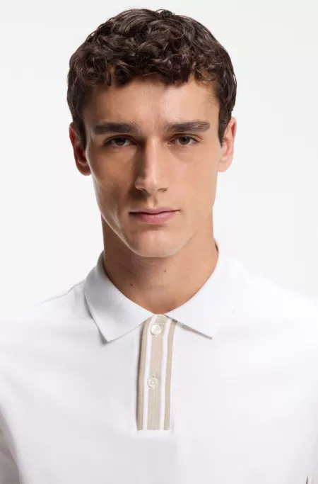 Mercerised-cotton polo shirt with striped trims
