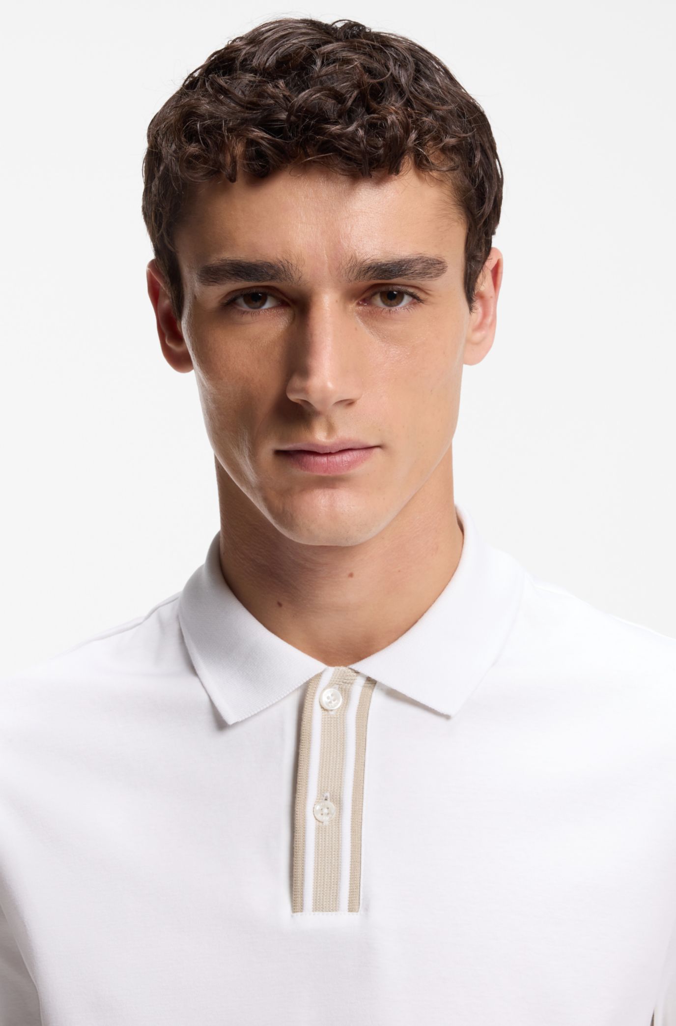 新品✨【HUGO BOSS】半袖ポロシャツ ピマコットン ホワイト L サイズ BOSS - シルケットコットン ポロシャツ ライントリム - ホワイト