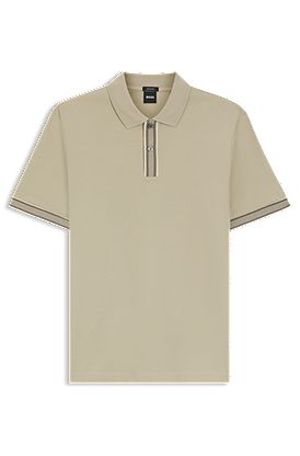 Mercerised-cotton polo shirt with striped trims