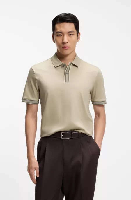 Mercerised-cotton polo shirt with striped trims