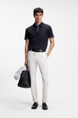 Mercerised-cotton polo shirt with striped trims, Dark Blue