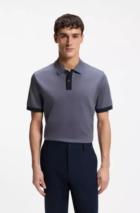 Mercerised-cotton polo shirt with striped trims