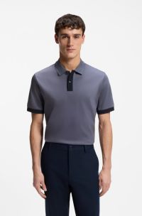 Mercerised-cotton polo shirt with striped trims, Blue