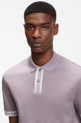 Mercerised-cotton polo shirt with striped trims, Light Purple