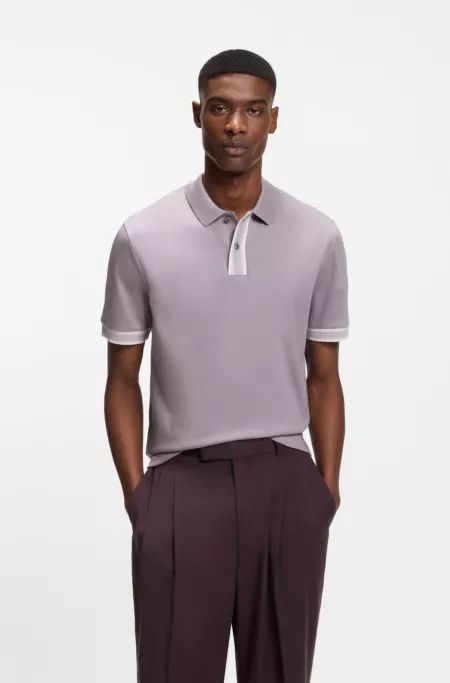 Mercerised-cotton polo shirt with striped trims