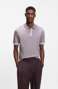 Mercerised-cotton polo shirt with striped trims, Light Purple