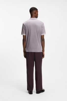 Mercerised-cotton polo shirt with striped trims, Light Purple