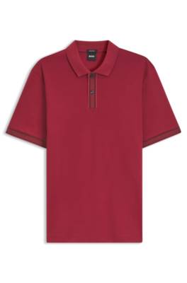 Mercerised-cotton polo shirt with striped trims 1