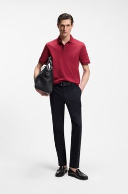 Mercerised-cotton polo shirt with striped trims, Red