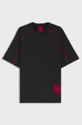 HUGO x RB cotton-blend T-shirt with contrast piping, Black