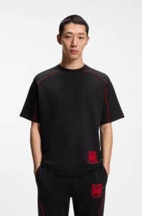 HUGO x RB T-shirt in misto cotone con profili a contrasto, Nero