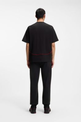 HUGO x RB-shirt met korte mouwen van een katoenmix met contrastbiezen, Zwart