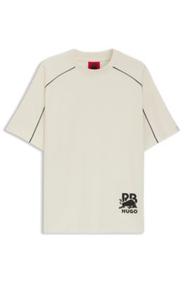 HUGO x RB cotton-blend T-shirt with contrast piping, Natural
