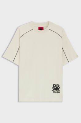 HUGO x RB T-shirt in misto cotone con profili a contrasto, Colore neutro