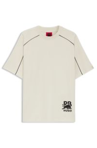 HUGO x RB cotton-blend T-shirt with contrast piping, Natural